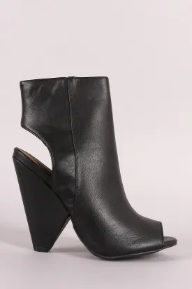 Bamboo Peep Toe Cone Heeld High Shaft Ankle Boots