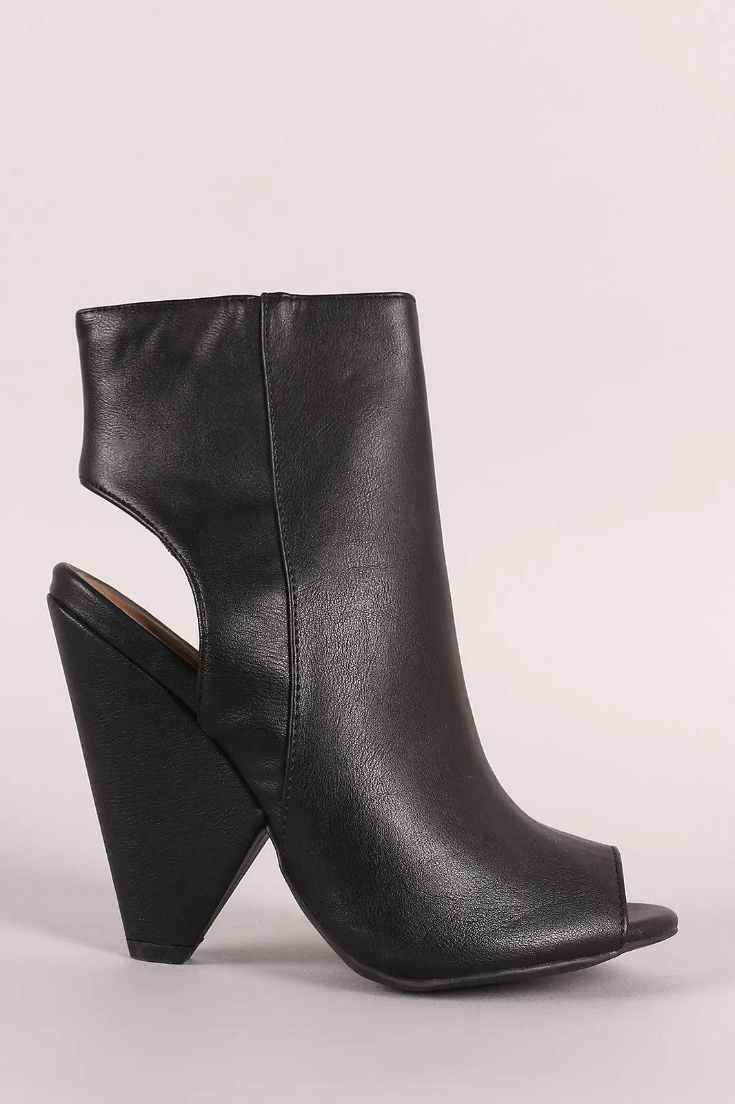Bamboo Peep Toe Cone Heeld High Shaft Ankle Boots