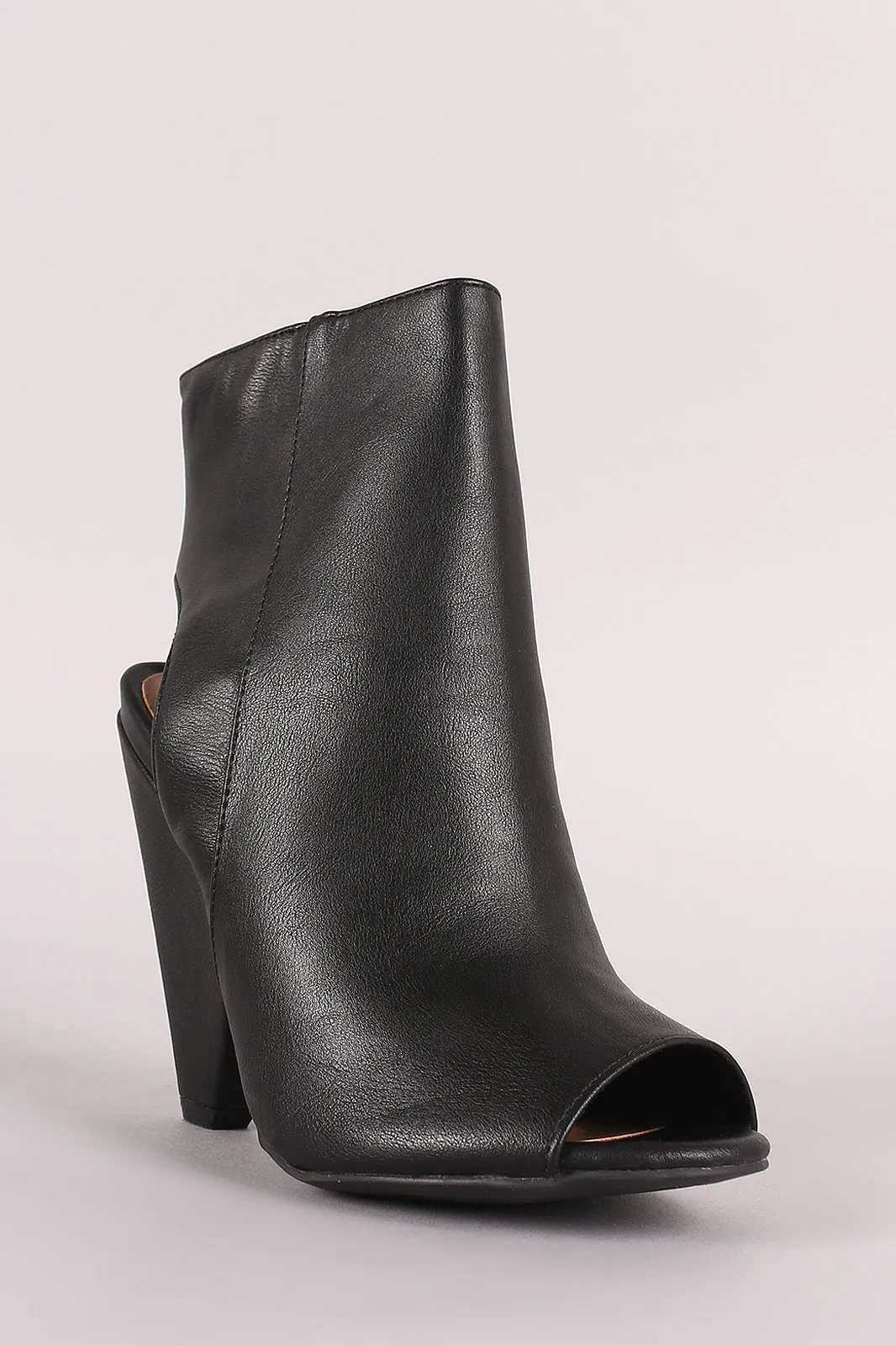 Bamboo Peep Toe Cone Heeld High Shaft Ankle Boots