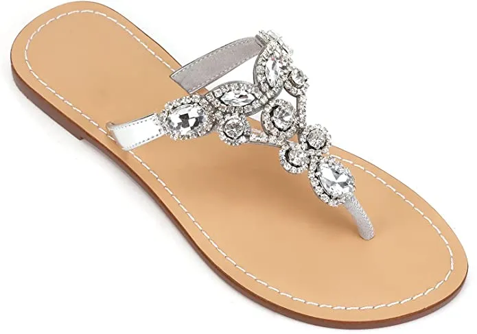 Blue Rhinestone T-Strap Summer Elegant Sandals