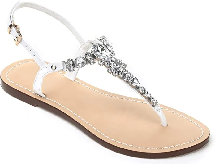 Blue Rhinestone T-Strap Summer Elegant Sandals
