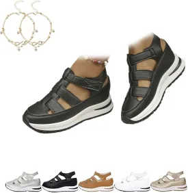 Bootara Women's Plus Size Hollow-Out Casual Sandals, Bootara Sandals Women, Closed Toe Platform Sandals Height-Boosting Thick Sole, Thick-Soled Height-Boosting for Outdoor Activities