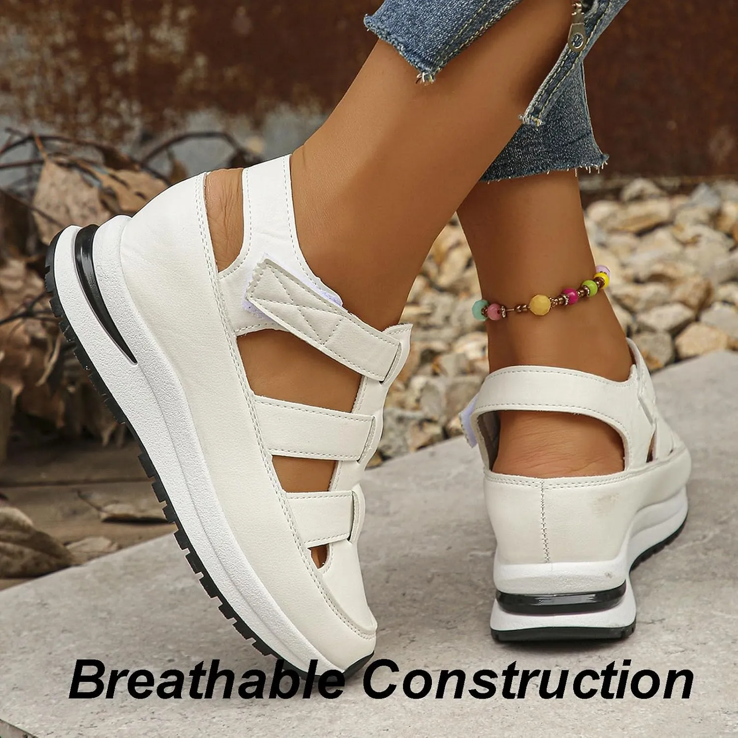 Bootara Women's Plus Size Hollow-Out Casual Sandals, Bootara Sandals Women, Closed Toe Platform Sandals Height-Boosting Thick Sole, Thick-Soled Height-Boosting for Outdoor Activities