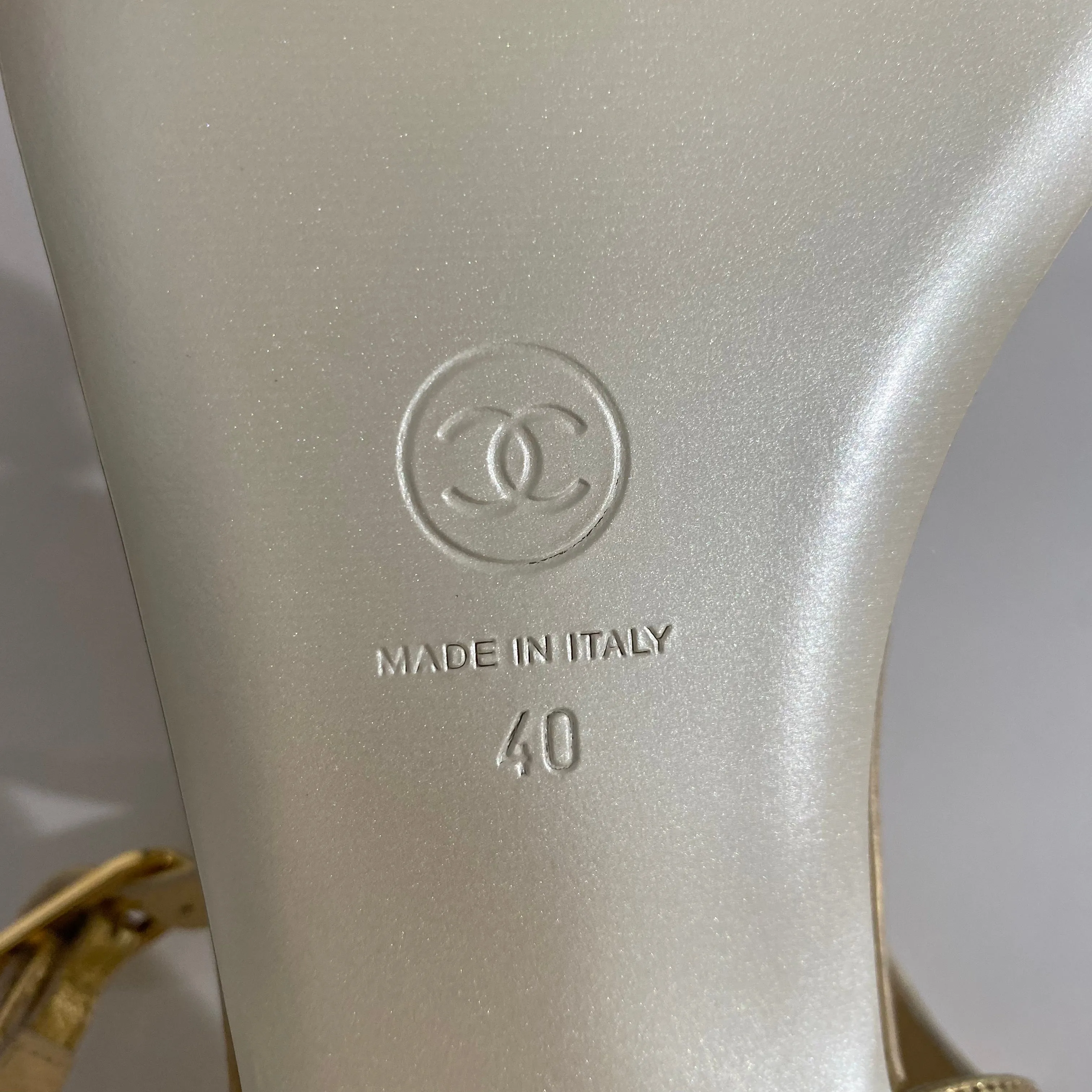 Chanel Gold Camellia Sandals