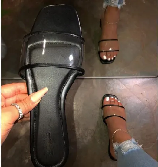 Chicvane Transparent Straps Beach Shoes Flat Slides Shoes
