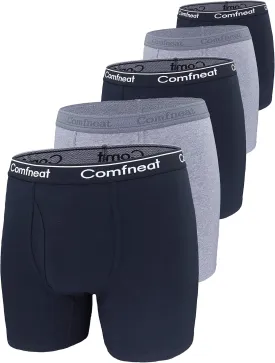 Comfneat Men's 5-Pack Big & Tall 3XL-7XL Boxer Briefs Cotton Spandex Underwear Underpants with Fly