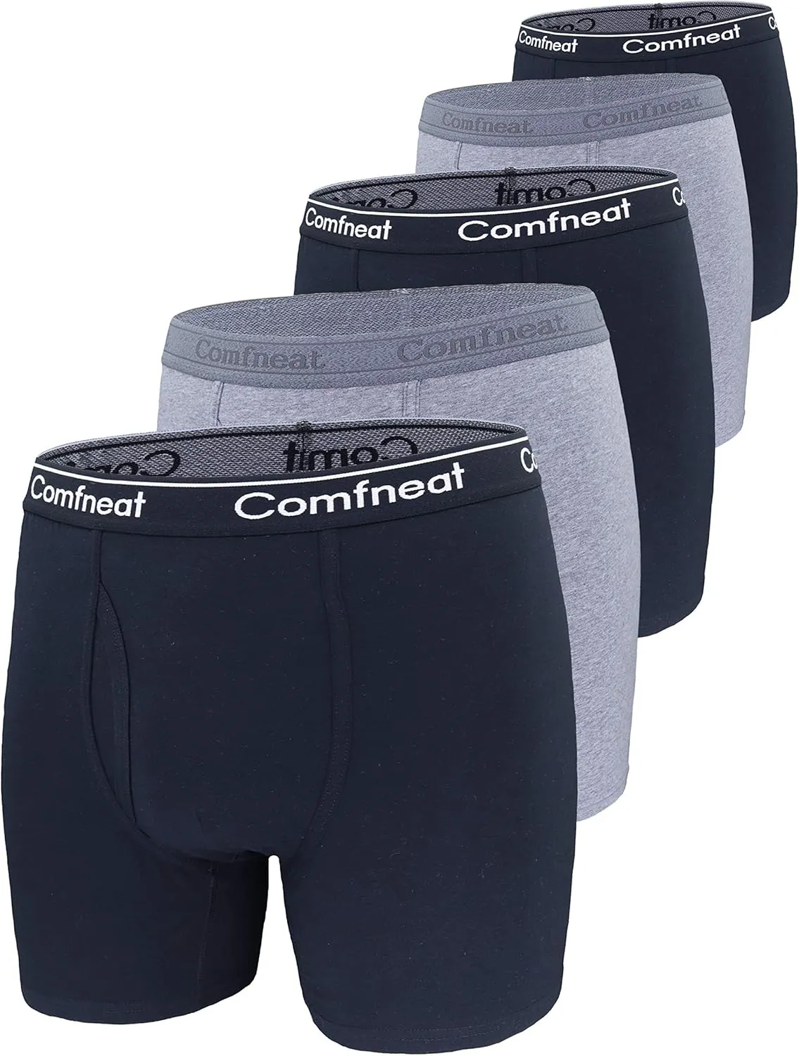 Comfneat Men's 5-Pack Big & Tall 3XL-7XL Boxer Briefs Cotton Spandex Underwear Underpants with Fly