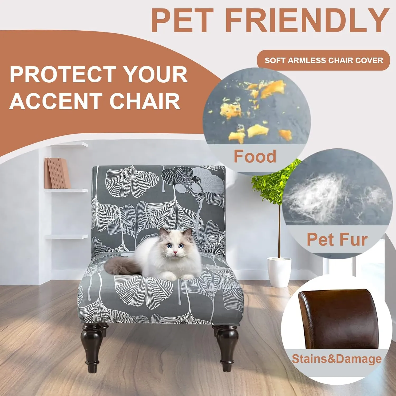 Eco-Ancheng Armless Chair Slipcover Removable Armless Accent Chairs Covers Washable Armless Slipper Chair Slipcover Printed Armless Chair Furniture Protector Covers for Living Dining Room Hotel