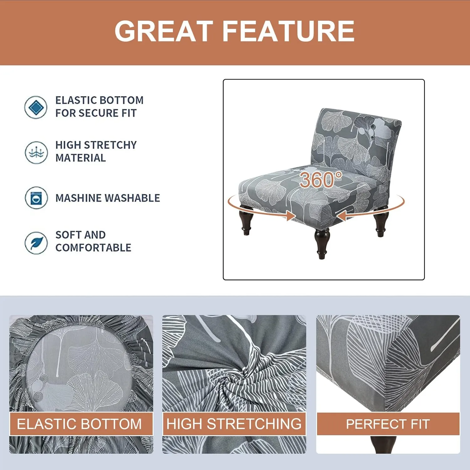 Eco-Ancheng Armless Chair Slipcover Removable Armless Accent Chairs Covers Washable Armless Slipper Chair Slipcover Printed Armless Chair Furniture Protector Covers for Living Dining Room Hotel