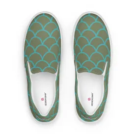 Green Mermaid Print Women's Slip Ons, Mermaid Scales Print Women’s Slip-On Canvas Shoes (US Size: 5-12)