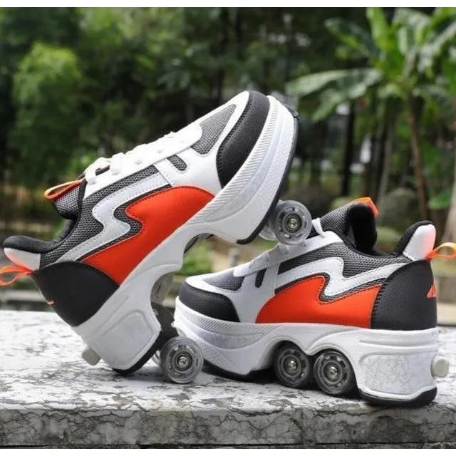 Hot Shoes Casual Sneakers Walk Skates Deform Wheel Skates for Men Women Unisex Shoes Adult Children Runaway Skates Four-wheeled