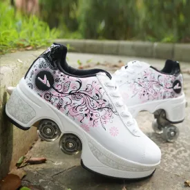 Hot Shoes Casual Sneakers Walk Skates Deform Wheel Skates for Men Women Unisex Shoes Adult Children Runaway Skates Four-wheeled