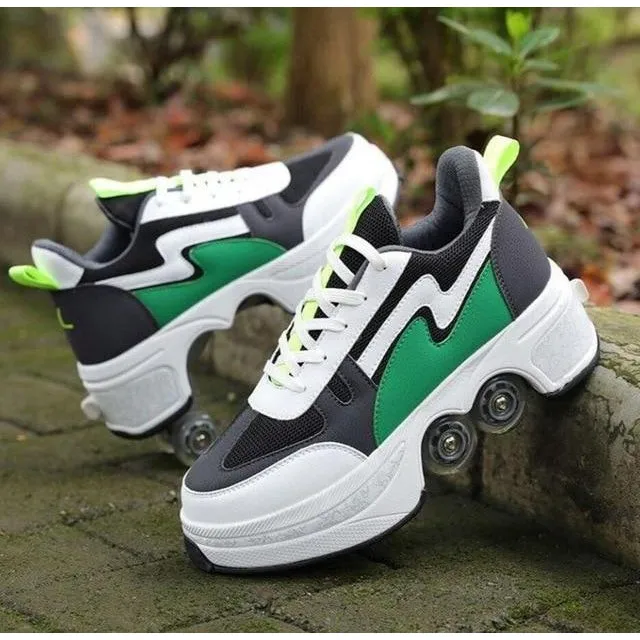 Hot Shoes Casual Sneakers Walk Skates Deform Wheel Skates for Men Women Unisex Shoes Adult Children Runaway Skates Four-wheeled
