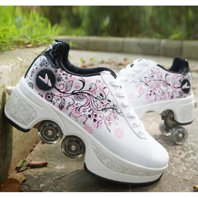 Hot Shoes Casual Sneakers Walk Skates Deform Wheel Skates for Men Women Unisex Shoes Adult Children Runaway Skates Four-wheeled