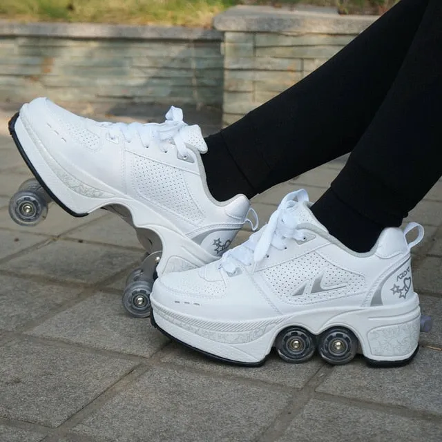 Hot Shoes Casual Sneakers Walk Skates Deform Wheel Skates for Men Women Unisex Shoes Adult Children Runaway Skates Four-wheeled
