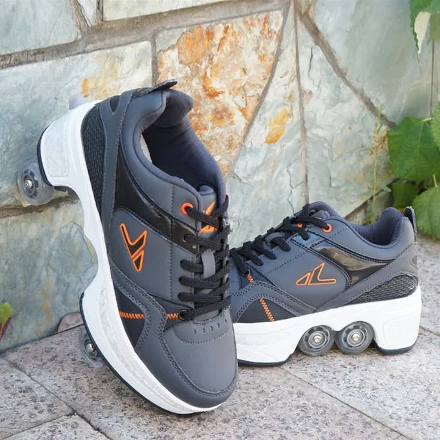 Hot Shoes Casual Sneakers Walk Skates Deform Wheel Skates for Men Women Unisex Shoes Adult Children Runaway Skates Four-wheeled