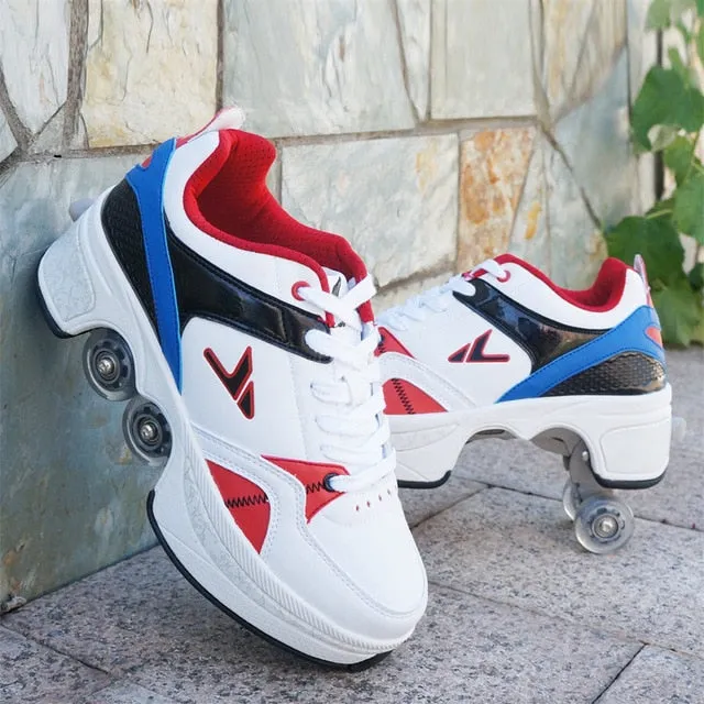 Hot Shoes Casual Sneakers Walk Skates Deform Wheel Skates for Men Women Unisex Shoes Adult Children Runaway Skates Four-wheeled