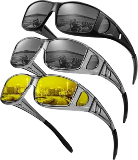 KALIYADI Night-Vision-Glasses Fit-Over-Glasses Wrap-Around Glasses: Anti Glare Night Driving Glasses for men women HD Lens