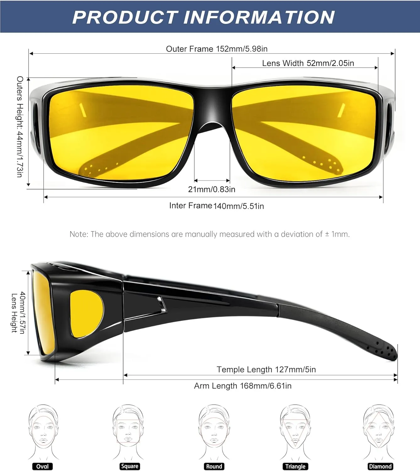 KALIYADI Night-Vision-Glasses Fit-Over-Glasses Wrap-Around Glasses: Anti Glare Night Driving Glasses for men women HD Lens