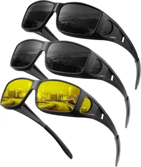 KALIYADI Night-Vision-Glasses Fit-Over-Glasses Wrap-Around Glasses: Anti Glare Night Driving Glasses for men women HD Lens