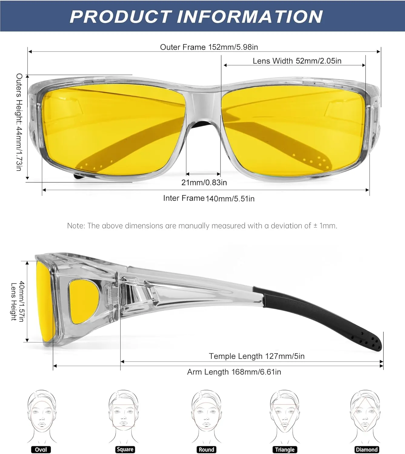 KALIYADI Night-Vision-Glasses Fit-Over-Glasses Wrap-Around Glasses: Anti Glare Night Driving Glasses for men women HD Lens