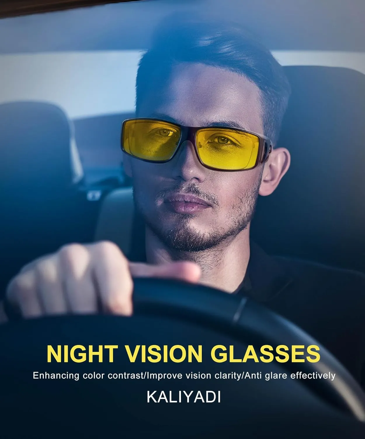 KALIYADI Night-Vision-Glasses Fit-Over-Glasses Wrap-Around Glasses: Anti Glare Night Driving Glasses for men women HD Lens