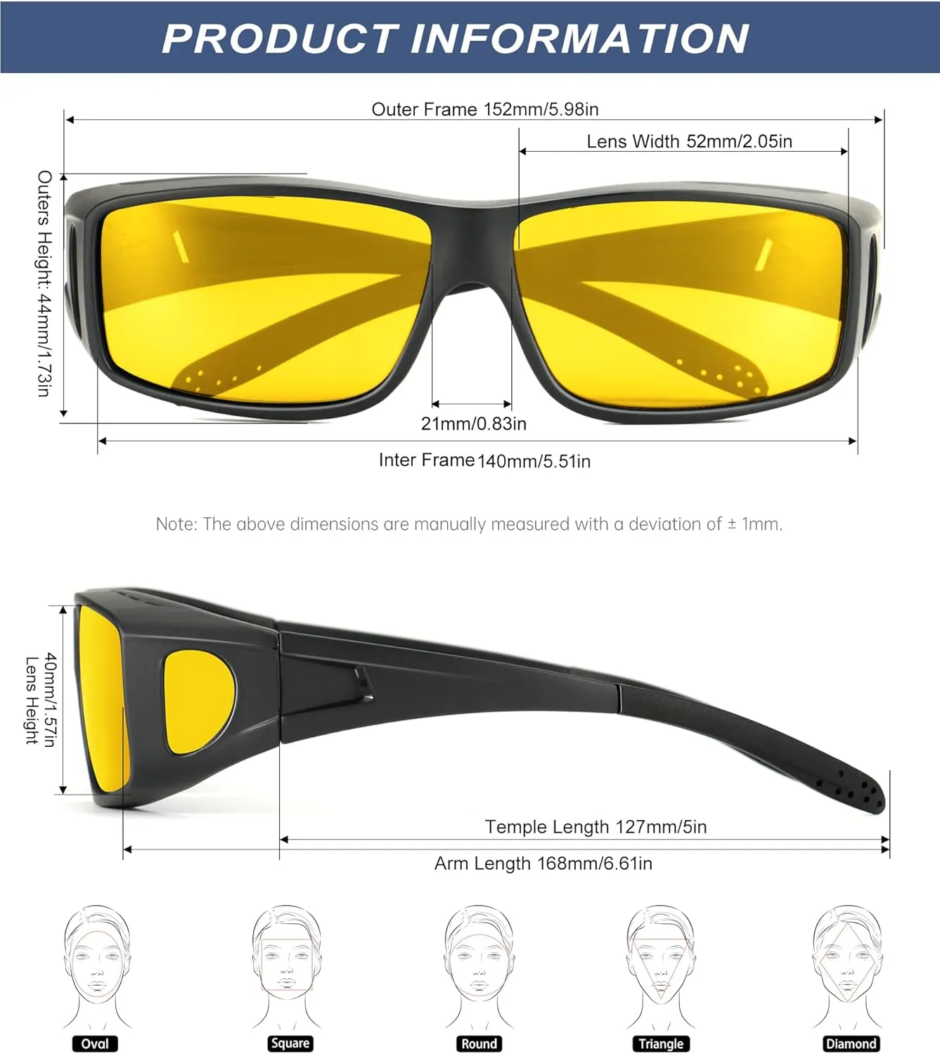 KALIYADI Night-Vision-Glasses Fit-Over-Glasses Wrap-Around Glasses: Anti Glare Night Driving Glasses for men women HD Lens