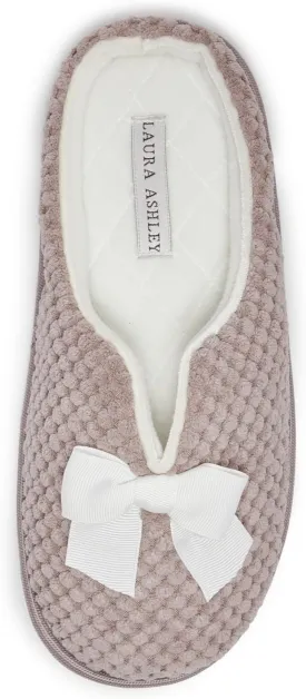 Laura Ashley Womens Memory Foam Slip On Terry Cloth Clog Slippers, Ladies Fuzzy Rubber Bottom Fur Bedroom House Shoes