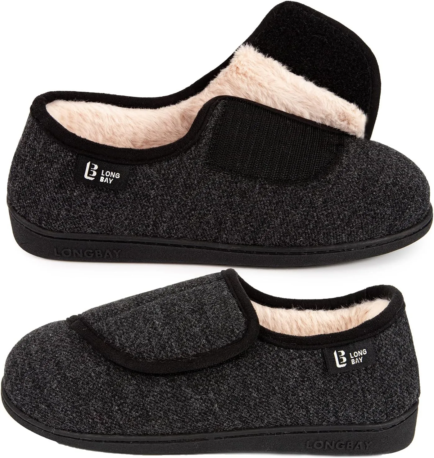 LongBay Women's Adjustable Slippers Non Slip Wide House Shoes Indoor Outdoor Diabetic Swollen Feet
