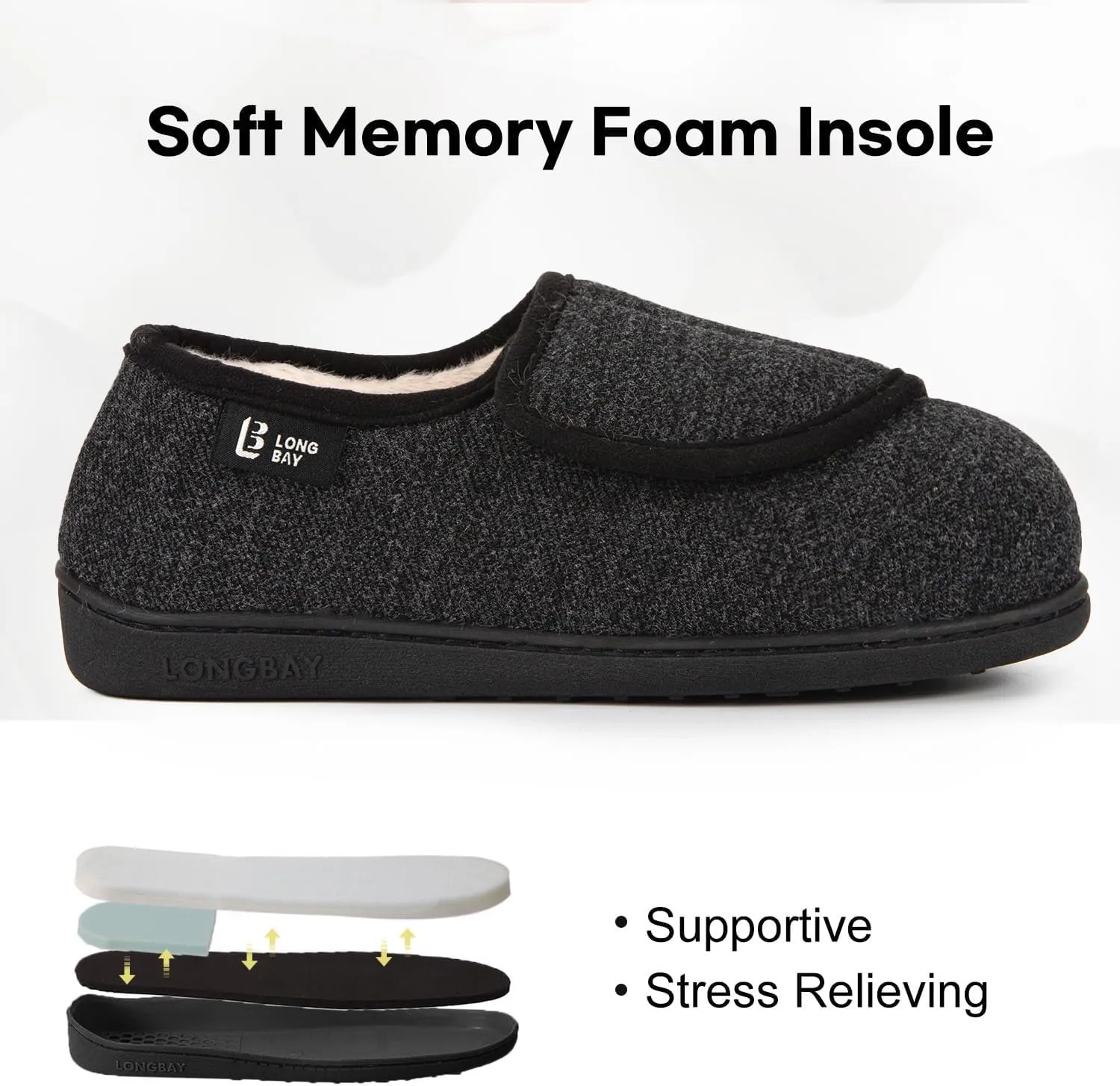 LongBay Women's Adjustable Slippers Non Slip Wide House Shoes Indoor Outdoor Diabetic Swollen Feet