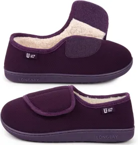 LongBay Women's Adjustable Slippers Non Slip Wide House Shoes Indoor Outdoor Diabetic Swollen Feet