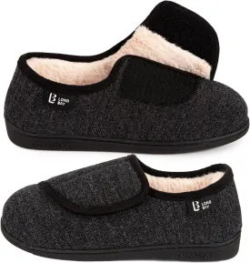 LongBay Women's Adjustable Slippers Non Slip Wide House Shoes Indoor Outdoor Diabetic Swollen Feet