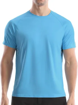Men's UPF 50  Swim Shirts, Sun Protection Short Sleeve Rash Guard, Quick Dry T-Shirt for Fishing and Surfing