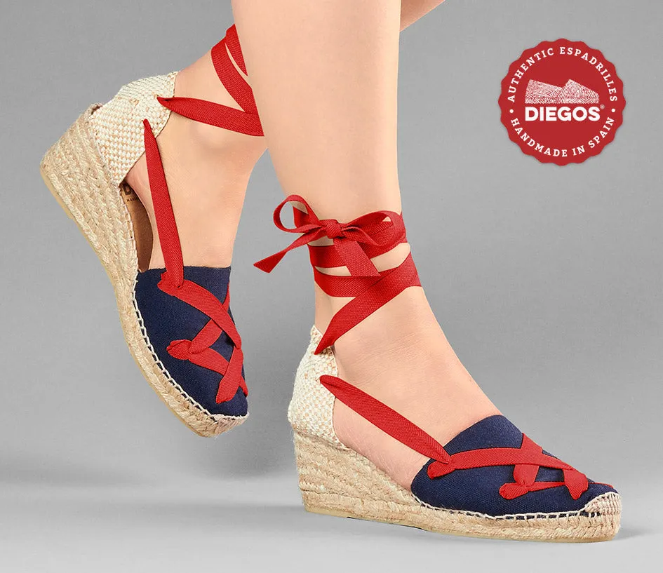 Navy blue Lola high wedge classic laces espadrilles