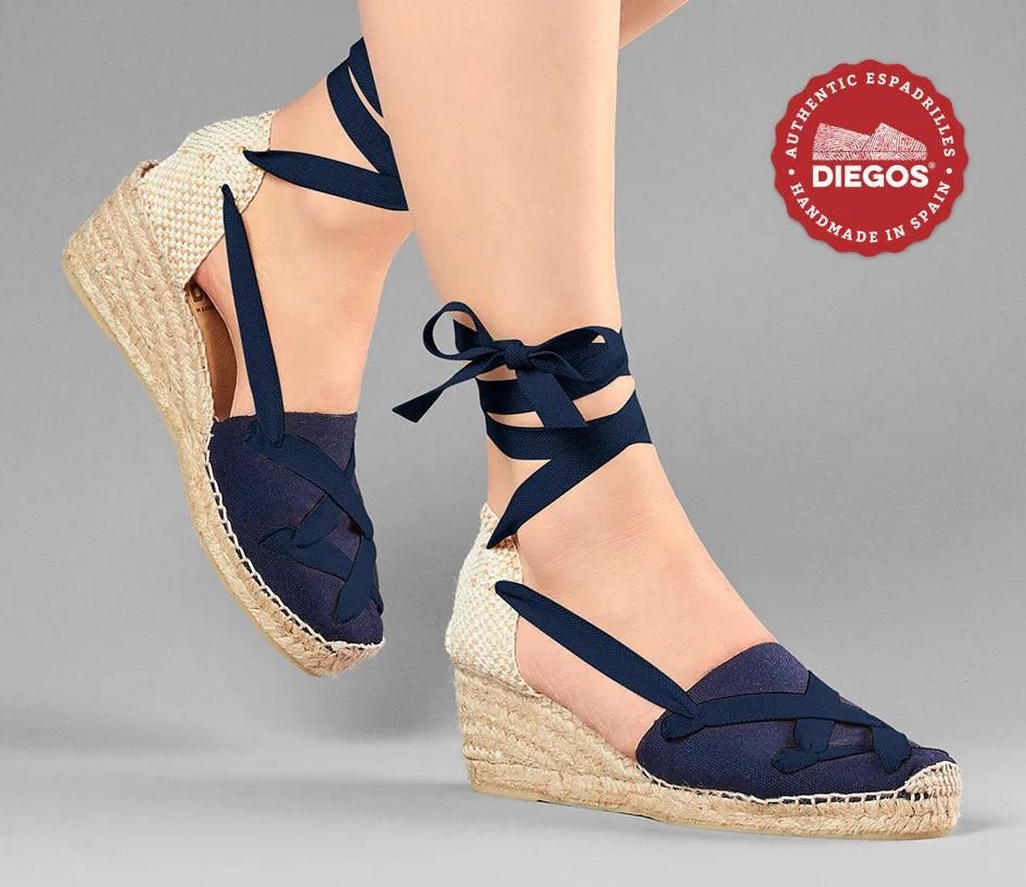 Navy blue Lola high wedge classic laces espadrilles