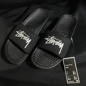 Nike x Stussy 2.0 Embroidered Benassi Slides (Black/Noir)(DC5239-001)