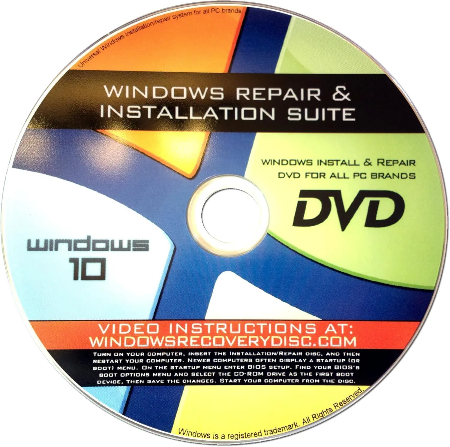 Recovery, Repair & Re-install disc with key compatible with MS Win 10 64 bit Technical Support Included.