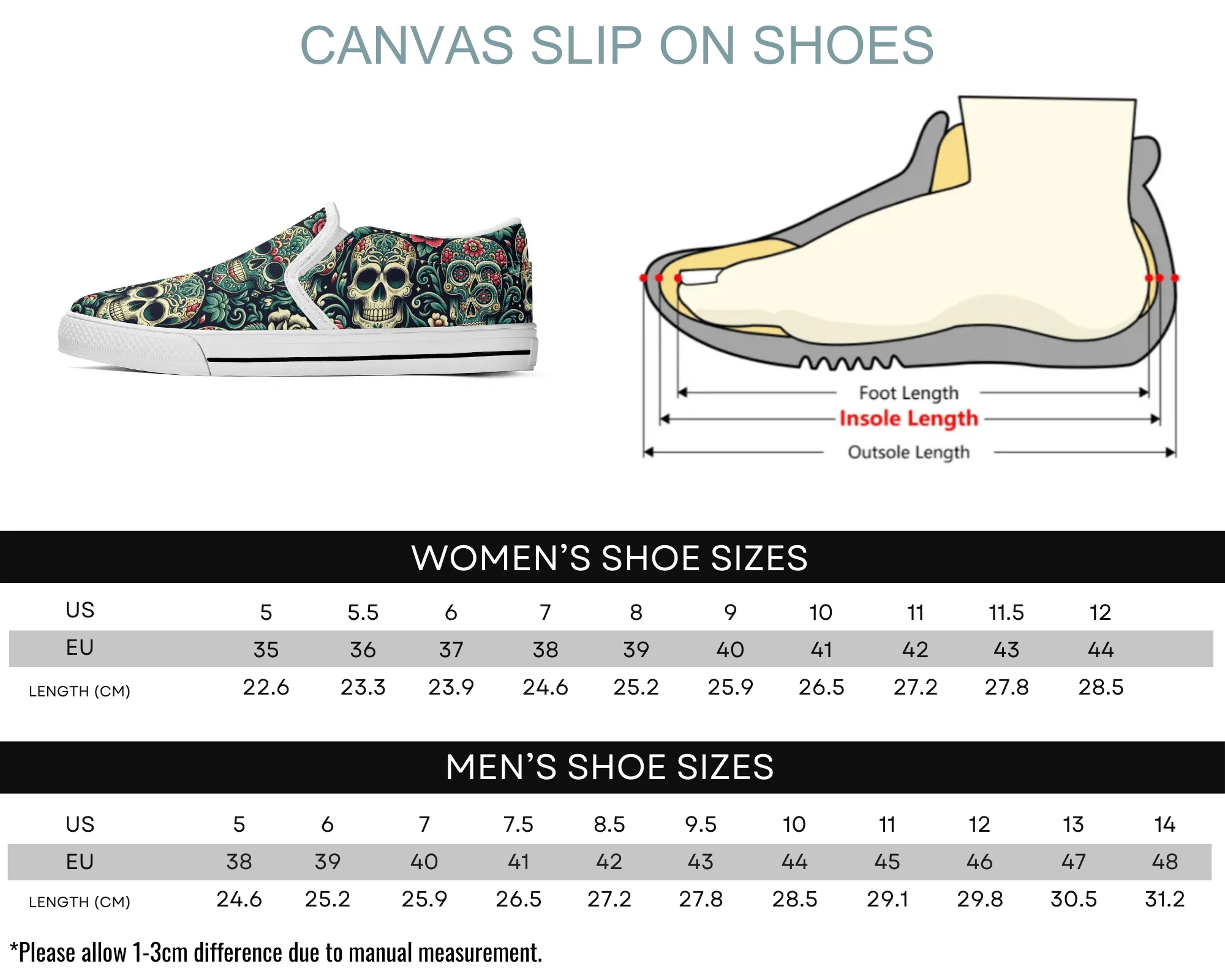 Sugar Skull Slip Ons