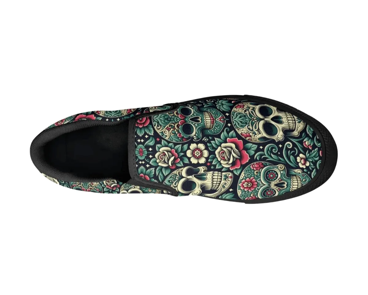 Sugar Skull Slip Ons