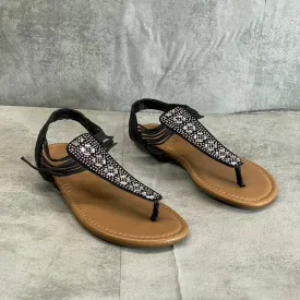 SUGAR Women's Black Bernice Rhinestone Embellished Slingback Sandals SZ S(5/6)