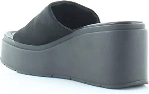 Wesley Platform Wedge Slide Sandals in Black Fabric