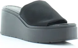 Wesley Platform Wedge Slide Sandals in Black Fabric