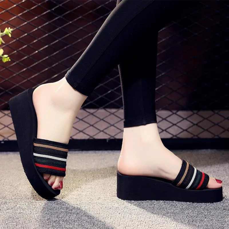 Women summer beach casual one strap slide platform sandals